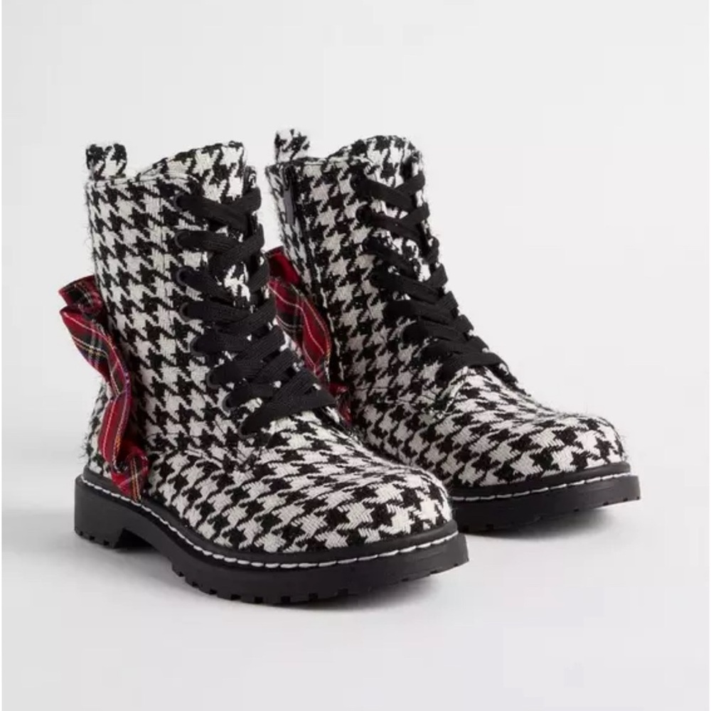 Torrid & Betsey Johnson Houndstooth Combat Ruffle Boot
